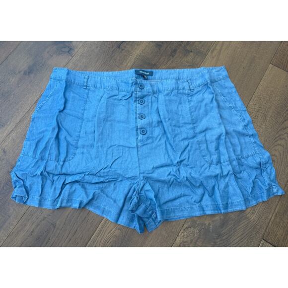 Modcloth Pants - ModCloth Denim Chambray Shorts Blue High Waisted Lightweight Preppy Sz 26 NWT